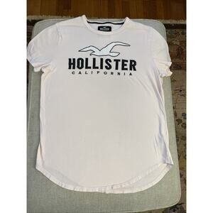 Vtg Hollister Men's L Pink Cotton Applique Embroidered Graphic Logo T-Shirt Y2K